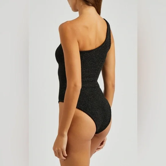 Hunza G Nancy Metallic One-Shoulder One-Piece Swimsuit Glittering Black OS NWT - Picture 11 of 15